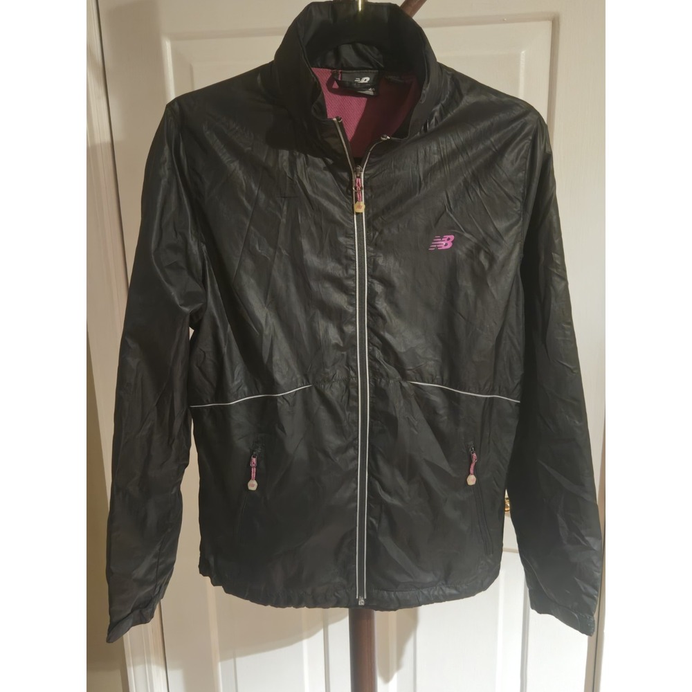 New Balance Womens Medium Black Running Jacket Windbreaker Reflective Full Zip